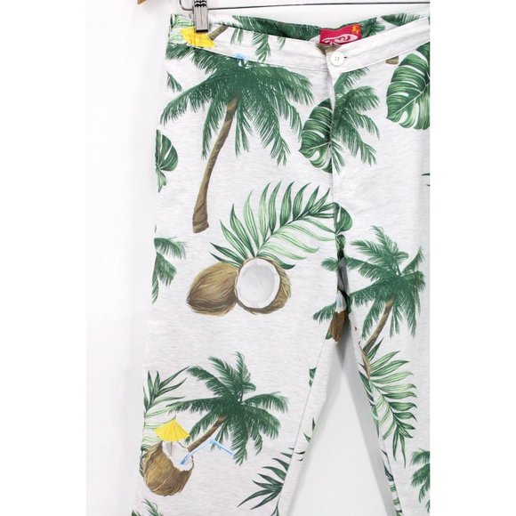 Palmwave Hawaiian Pants Womens Gray All Over Print Flat Front Size Large L - Picture 3 of 9